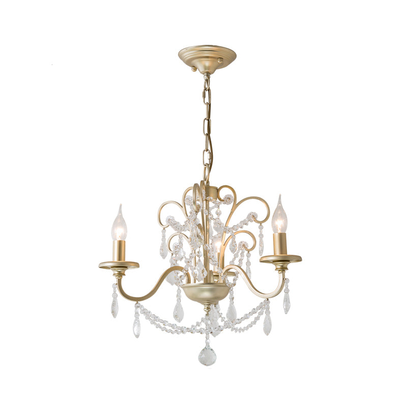 Gold Swooping Arm Chandelier Light Countryside Crystal 3/6/8 Lights Dining Room Ceiling Lamp Clearhalo 'Ceiling Lights' 'Chandeliers' Lighting' options 326397