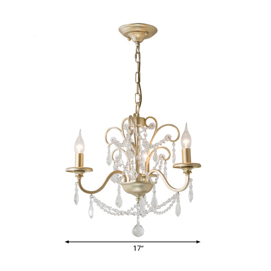 Gold Swooping Arm Chandelier Light Countryside Crystal 3/6/8 Lights Dining Room Ceiling Lamp Clearhalo 'Ceiling Lights' 'Chandeliers' Lighting' options 326398