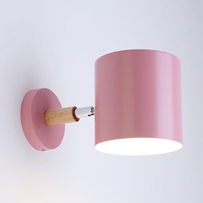 Modern Style Cylinder Wall Light Metal 1 Head Wall Lamp for Kid Bedroom Corridor Pink Clearhalo 'Wall Lamps & Sconces' 'Wall Lights' Lighting' 32641
