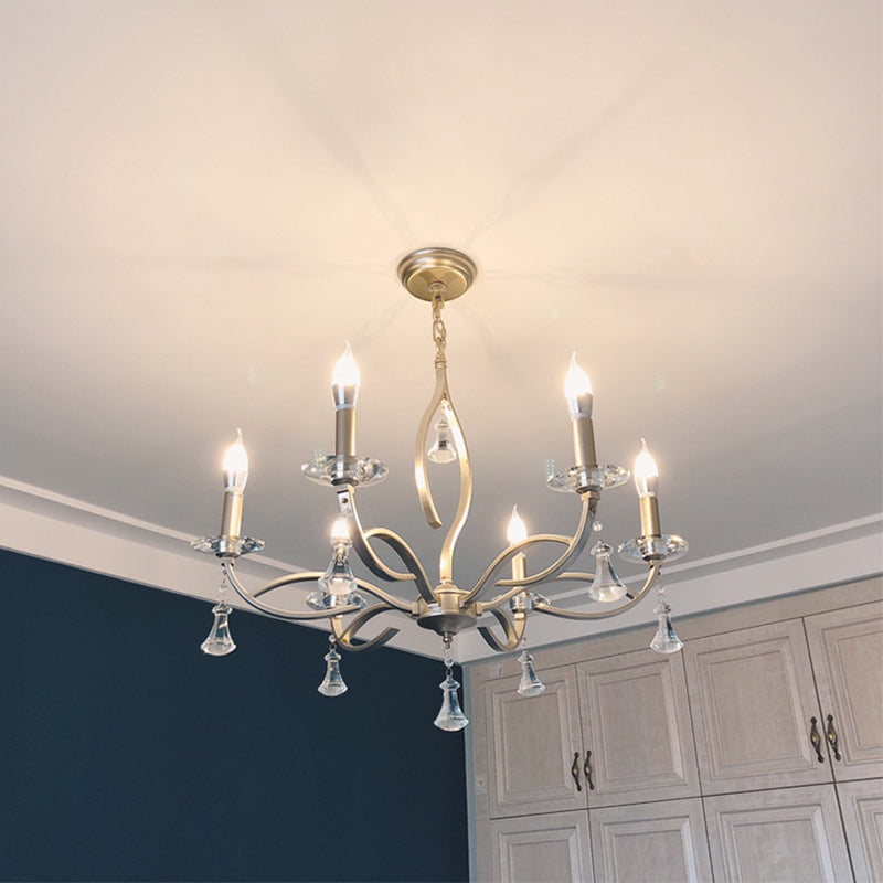 6/8 Lights Chandelier Lighting Fixture Traditional Curvy Crystal Hanging Lamp Kit in Chrome for Living Room Clearhalo 'Ceiling Lights' 'Chandeliers' Lighting' options 326413