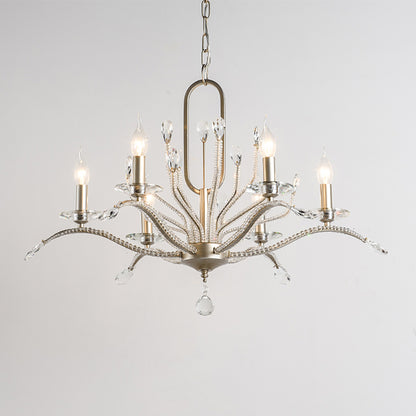 6/8 Lights Crystal Chandelier Lamp Minimalism Silver Candelabra Living Room Hanging Light Fixture 6 Silver Clearhalo 'Ceiling Lights' 'Chandeliers' Lighting' options 326427_561f9f51-2261-4493-a430-0398f3566f6c