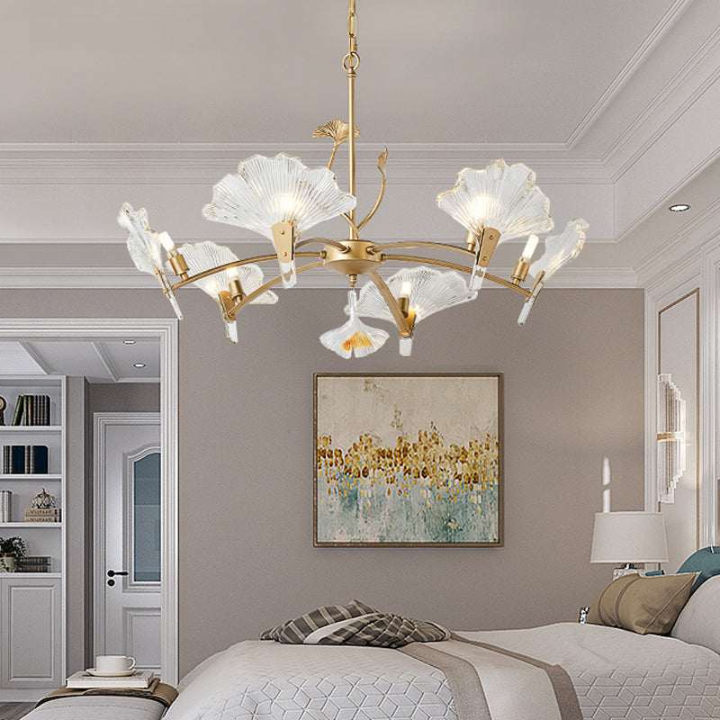 6/8 Lights Leaf-Shaped Ceiling Chandelier Rustic Brass Crystal Hanging Pendant Light for Living Room Clearhalo 'Ceiling Lights' 'Chandeliers' Lighting' options 326453