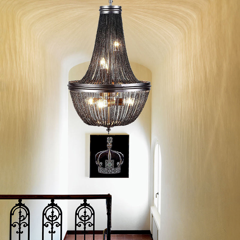 Chain Fringe Living Room Chandelier Rural Metallic 6 Lights Black Down Lighting Pendant Clearhalo 'Ceiling Lights' 'Chandeliers' Lighting' options 326661