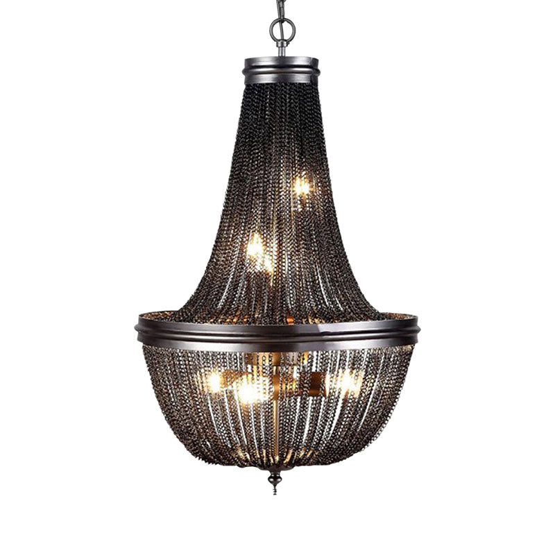 Chain Fringe Living Room Chandelier Rural Metallic 6 Lights Black Down Lighting Pendant Clearhalo 'Ceiling Lights' 'Chandeliers' Lighting' options 326664