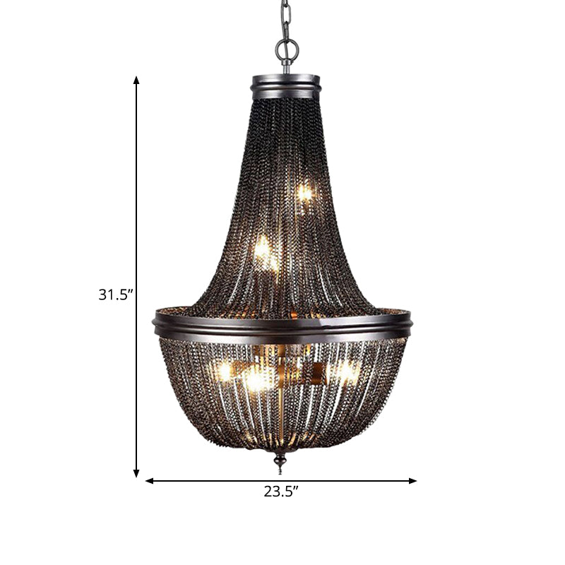 Chain Fringe Living Room Chandelier Rural Metallic 6 Lights Black Down Lighting Pendant Clearhalo 'Ceiling Lights' 'Chandeliers' Lighting' options 326665