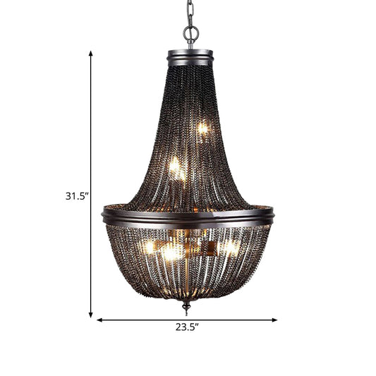 Chain Fringe Living Room Chandelier Rural Metallic 6 Lights Black Down Lighting Pendant Clearhalo 'Ceiling Lights' 'Chandeliers' Lighting' options 326665