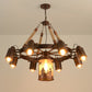 7/9 Lights Wheel Chandelier Lighting Antique Rust Metal Pendant Light Fixture for Restaurant Clearhalo 'Cast Iron' 'Ceiling Lights' 'Chandeliers' 'Industrial Chandeliers' 'Industrial' 'Metal' 'Middle Century Chandeliers' 'Rustic Chandeliers' 'Tiffany' Lighting' 326720