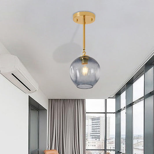 Concave Amber/Smoke Gray Glass Semi Flush Light Fixture Nordic 1 Light Ceiling Flush Mount for Hallway Smoke Gray Clearhalo 'Ceiling Lights' 'Close To Ceiling Lights' 'Close to ceiling' 'Glass shade' 'Glass' 'Semi-flushmount' Lighting' 326768
