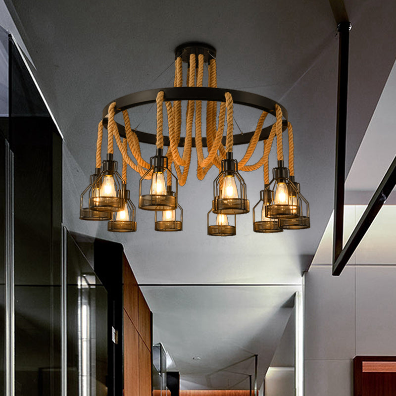 Circular Metallic Chandelier Factory 4/6/14 Lights Restaurant Ceiling Light Fixture in Black Clearhalo 'Cast Iron' 'Ceiling Lights' 'Chandeliers' 'Industrial Chandeliers' 'Industrial' 'Metal' 'Middle Century Chandeliers' 'Rustic Chandeliers' 'Tiffany' Lighting' 326785