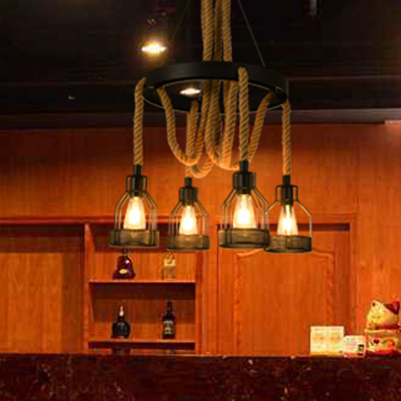 Circular Metallic Chandelier Factory 4/6/14 Lights Restaurant Ceiling Light Fixture in Black 4 Black Clearhalo 'Cast Iron' 'Ceiling Lights' 'Chandeliers' 'Industrial Chandeliers' 'Industrial' 'Metal' 'Middle Century Chandeliers' 'Rustic Chandeliers' 'Tiffany' Lighting' 326792