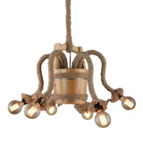 Curved Arm Dining Room Chandelier Lamp Farmhouse Rope 6 Lights Wood Ceiling Light Fixture Clearhalo 'Ceiling Lights' 'Chandeliers' 'Industrial Chandeliers' 'Industrial' 'Middle Century Chandeliers' 'Tiffany' Lighting' 326799