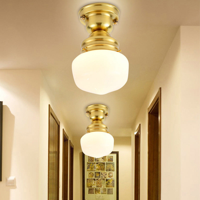Schoolhouse Opal Glass Ceiling Light Fixture Contemporary 1 Light Ceiling Mounted Light in Gold Finish Clearhalo 'Ceiling Lights' 'Close To Ceiling Lights' 'Close to ceiling' 'Flush mount' Lighting' 326802