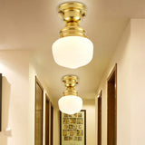 Schoolhouse Opal Glass Ceiling Light Fixture Contemporary 1 Light Ceiling Mounted Light in Gold Finish Clearhalo 'Ceiling Lights' 'Close To Ceiling Lights' 'Close to ceiling' 'Flush mount' Lighting' 326802