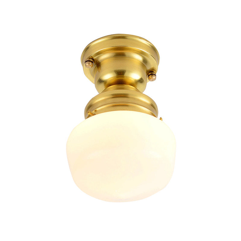 Schoolhouse Opal Glass Ceiling Light Fixture Contemporary 1 Light Ceiling Mounted Light in Gold Finish Clearhalo 'Ceiling Lights' 'Close To Ceiling Lights' 'Close to ceiling' 'Flush mount' Lighting' 326803