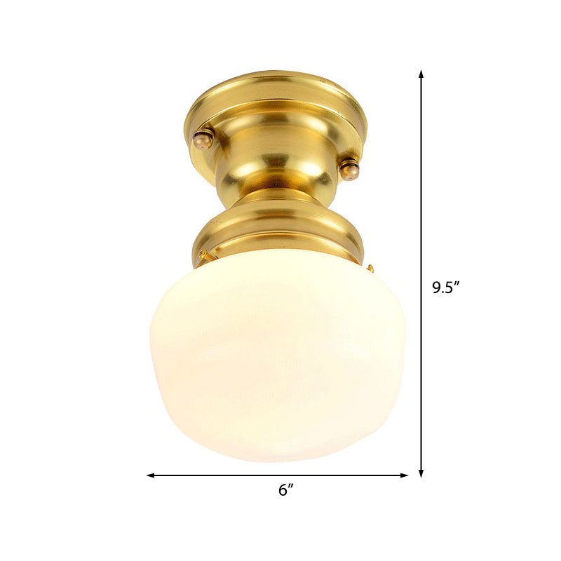 Schoolhouse Opal Glass Ceiling Light Fixture Contemporary 1 Light Ceiling Mounted Light in Gold Finish Clearhalo 'Ceiling Lights' 'Close To Ceiling Lights' 'Close to ceiling' 'Flush mount' Lighting' 326804