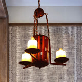 Dark Tan Candle-Style Chandelier Light Fixture Vintage Metallic 3 Lights Bedroom Pendant Lighting Clearhalo 'Cast Iron' 'Ceiling Lights' 'Chandeliers' 'Industrial Chandeliers' 'Industrial' 'Metal' 'Middle Century Chandeliers' 'Rustic Chandeliers' 'Tiffany' Lighting' 326815