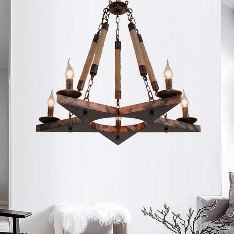 Metal Star-Shaped Chandelier Pendant Light Retro 5 Lights Restaurant Hanging Ceiling Fixture in Black/Rust Rust Clearhalo 'Cast Iron' 'Ceiling Lights' 'Chandeliers' 'Industrial Chandeliers' 'Industrial' 'Metal' 'Middle Century Chandeliers' 'Rustic Chandeliers' 'Tiffany' Lighting' 326819