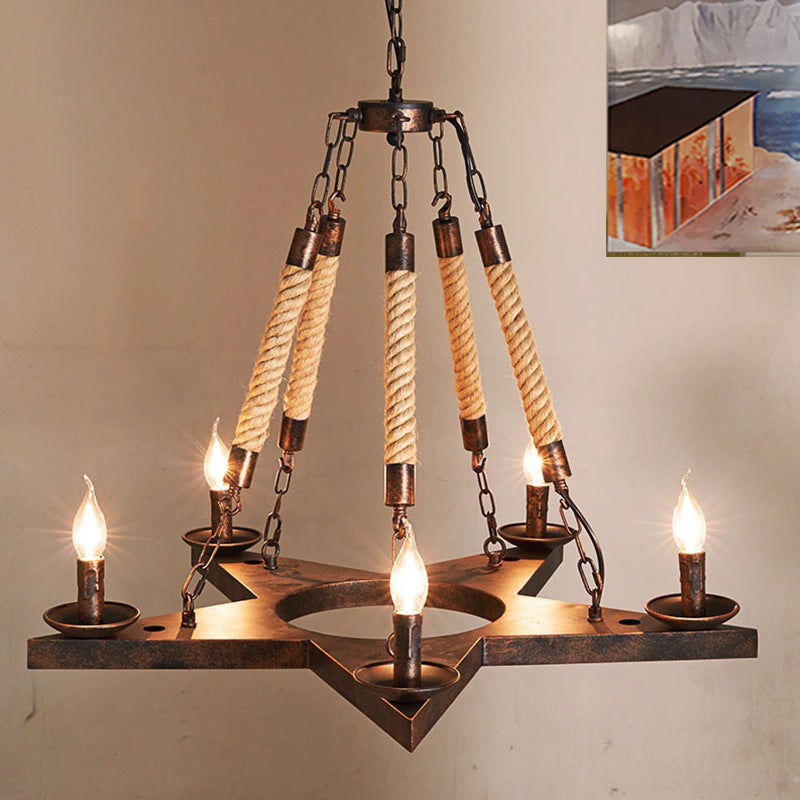 Metal Star-Shaped Chandelier Pendant Light Retro 5 Lights Restaurant Hanging Ceiling Fixture in Black/Rust Clearhalo 'Cast Iron' 'Ceiling Lights' 'Chandeliers' 'Industrial Chandeliers' 'Industrial' 'Metal' 'Middle Century Chandeliers' 'Rustic Chandeliers' 'Tiffany' Lighting' 326820