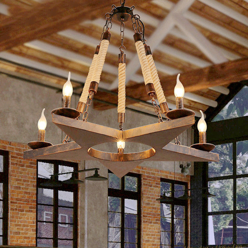 Metal Star-Shaped Chandelier Pendant Light Retro 5 Lights Restaurant Hanging Ceiling Fixture in Black/Rust Clearhalo 'Cast Iron' 'Ceiling Lights' 'Chandeliers' 'Industrial Chandeliers' 'Industrial' 'Metal' 'Middle Century Chandeliers' 'Rustic Chandeliers' 'Tiffany' Lighting' 326821