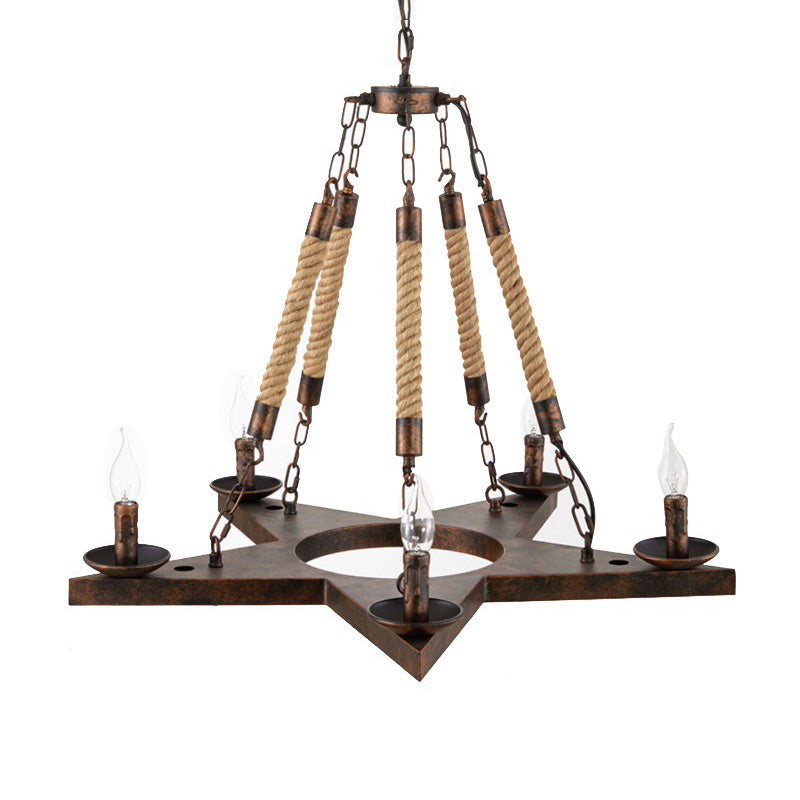 Metal Star-Shaped Chandelier Pendant Light Retro 5 Lights Restaurant Hanging Ceiling Fixture in Black/Rust Clearhalo 'Cast Iron' 'Ceiling Lights' 'Chandeliers' 'Industrial Chandeliers' 'Industrial' 'Metal' 'Middle Century Chandeliers' 'Rustic Chandeliers' 'Tiffany' Lighting' 326822