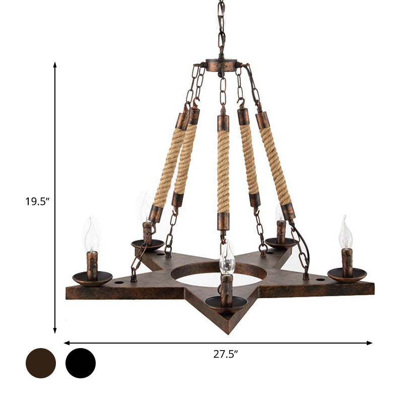 Metal Star-Shaped Chandelier Pendant Light Retro 5 Lights Restaurant Hanging Ceiling Fixture in Black/Rust Clearhalo 'Cast Iron' 'Ceiling Lights' 'Chandeliers' 'Industrial Chandeliers' 'Industrial' 'Metal' 'Middle Century Chandeliers' 'Rustic Chandeliers' 'Tiffany' Lighting' 326823