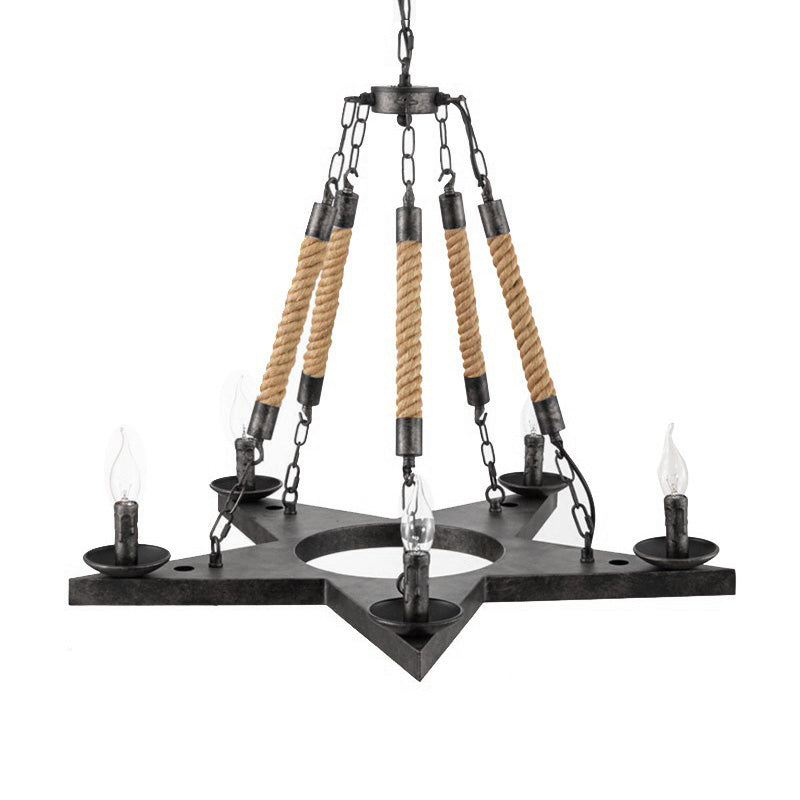 Metal Star-Shaped Chandelier Pendant Light Retro 5 Lights Restaurant Hanging Ceiling Fixture in Black/Rust Clearhalo 'Cast Iron' 'Ceiling Lights' 'Chandeliers' 'Industrial Chandeliers' 'Industrial' 'Metal' 'Middle Century Chandeliers' 'Rustic Chandeliers' 'Tiffany' Lighting' 326825
