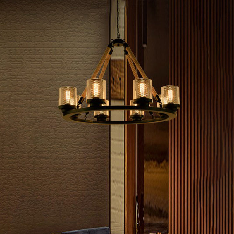 Metal Black Chandelier Pendant Cylinder 6/8 Lights Industrial-Style Ceiling Lamp for Restaurant Clearhalo 'Cast Iron' 'Ceiling Lights' 'Chandeliers' 'Industrial Chandeliers' 'Industrial' 'Metal' 'Middle Century Chandeliers' 'Rustic Chandeliers' 'Tiffany' Lighting' 326828