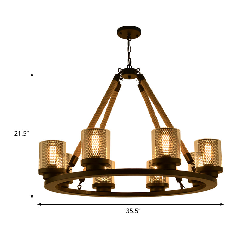 Metal Black Chandelier Pendant Cylinder 6/8 Lights Industrial-Style Ceiling Lamp for Restaurant Clearhalo 'Cast Iron' 'Ceiling Lights' 'Chandeliers' 'Industrial Chandeliers' 'Industrial' 'Metal' 'Middle Century Chandeliers' 'Rustic Chandeliers' 'Tiffany' Lighting' 326830