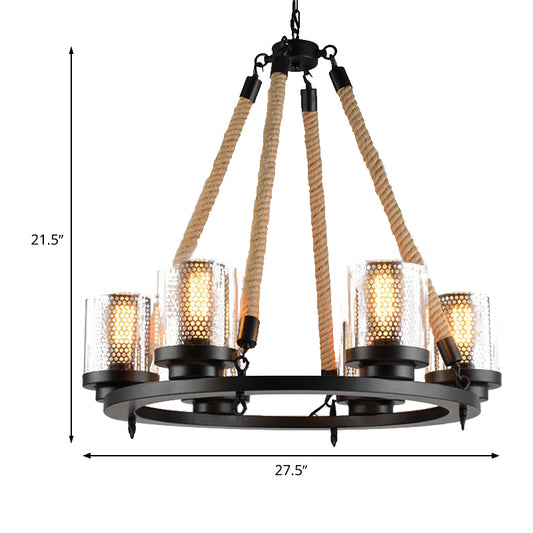 Metal Black Chandelier Pendant Cylinder 6/8 Lights Industrial-Style Ceiling Lamp for Restaurant Clearhalo 'Cast Iron' 'Ceiling Lights' 'Chandeliers' 'Industrial Chandeliers' 'Industrial' 'Metal' 'Middle Century Chandeliers' 'Rustic Chandeliers' 'Tiffany' Lighting' 326832