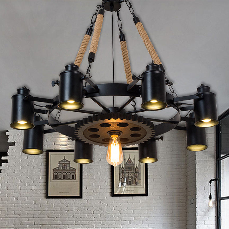 Factory Tube Chandelier 7/9/11 Lights Metallic Pendant Light Fixture in Black for Dining Room Clearhalo 'Cast Iron' 'Ceiling Lights' 'Chandeliers' 'Industrial Chandeliers' 'Industrial' 'Metal' 'Middle Century Chandeliers' 'Rustic Chandeliers' 'Tiffany' Lighting' 326848