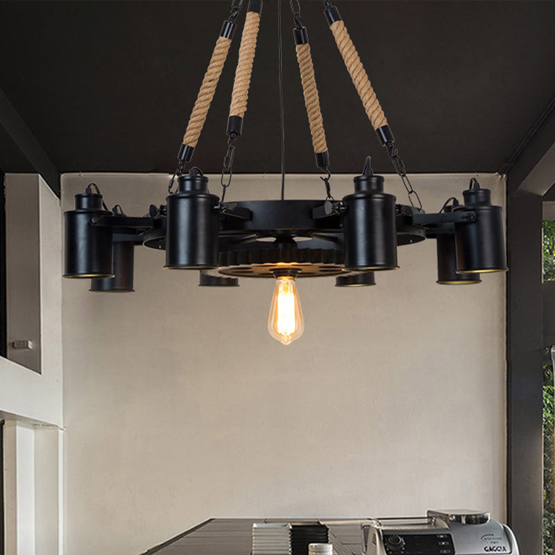 Factory Tube Chandelier 7/9/11 Lights Metallic Pendant Light Fixture in Black for Dining Room Clearhalo 'Cast Iron' 'Ceiling Lights' 'Chandeliers' 'Industrial Chandeliers' 'Industrial' 'Metal' 'Middle Century Chandeliers' 'Rustic Chandeliers' 'Tiffany' Lighting' 326849