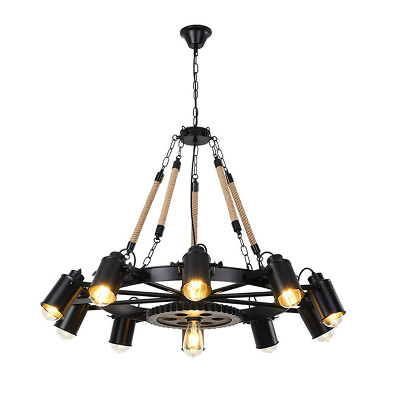Factory Tube Chandelier 7/9/11 Lights Metallic Pendant Light Fixture in Black for Dining Room 11 Black Clearhalo 'Cast Iron' 'Ceiling Lights' 'Chandeliers' 'Industrial Chandeliers' 'Industrial' 'Metal' 'Middle Century Chandeliers' 'Rustic Chandeliers' 'Tiffany' Lighting' 326852