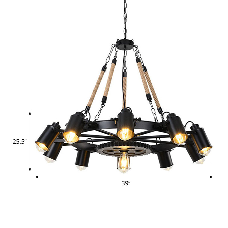 Factory Tube Chandelier 7/9/11 Lights Metallic Pendant Light Fixture in Black for Dining Room Clearhalo 'Cast Iron' 'Ceiling Lights' 'Chandeliers' 'Industrial Chandeliers' 'Industrial' 'Metal' 'Middle Century Chandeliers' 'Rustic Chandeliers' 'Tiffany' Lighting' 326853