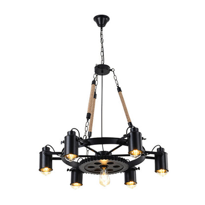 Factory Tube Chandelier 7/9/11 Lights Metallic Pendant Light Fixture in Black for Dining Room 7 Black Clearhalo 'Cast Iron' 'Ceiling Lights' 'Chandeliers' 'Industrial Chandeliers' 'Industrial' 'Metal' 'Middle Century Chandeliers' 'Rustic Chandeliers' 'Tiffany' Lighting' 326854