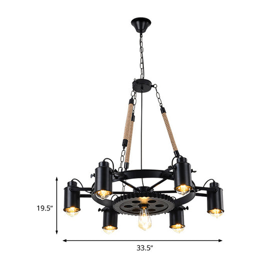 Factory Tube Chandelier 7/9/11 Lights Metallic Pendant Light Fixture in Black for Dining Room Clearhalo 'Cast Iron' 'Ceiling Lights' 'Chandeliers' 'Industrial Chandeliers' 'Industrial' 'Metal' 'Middle Century Chandeliers' 'Rustic Chandeliers' 'Tiffany' Lighting' 326855
