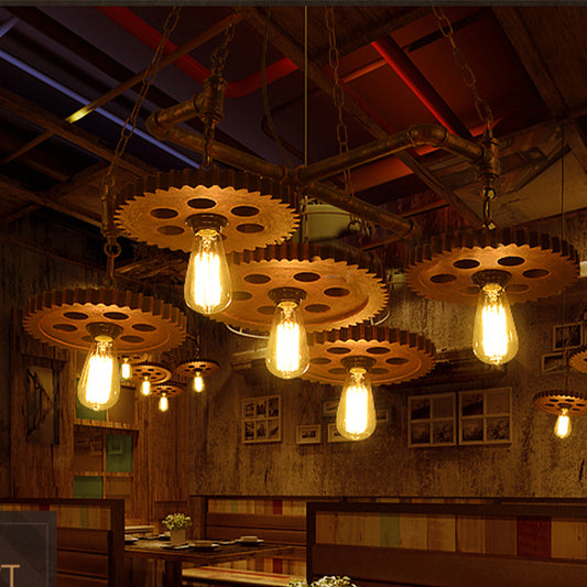 5 Lights Metal Chandelier Lamp Farmhouse Bronze Open Bulb Restaurant Hanging Light Kit Clearhalo 'Cast Iron' 'Ceiling Lights' 'Chandeliers' 'Industrial Chandeliers' 'Industrial' 'Metal' 'Middle Century Chandeliers' 'Rustic Chandeliers' 'Tiffany' Lighting' 326873