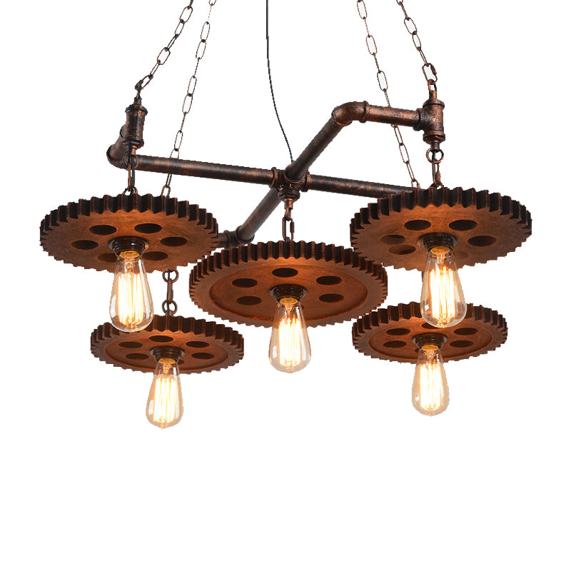 5 Lights Metal Chandelier Lamp Farmhouse Bronze Open Bulb Restaurant Hanging Light Kit Clearhalo 'Cast Iron' 'Ceiling Lights' 'Chandeliers' 'Industrial Chandeliers' 'Industrial' 'Metal' 'Middle Century Chandeliers' 'Rustic Chandeliers' 'Tiffany' Lighting' 326875