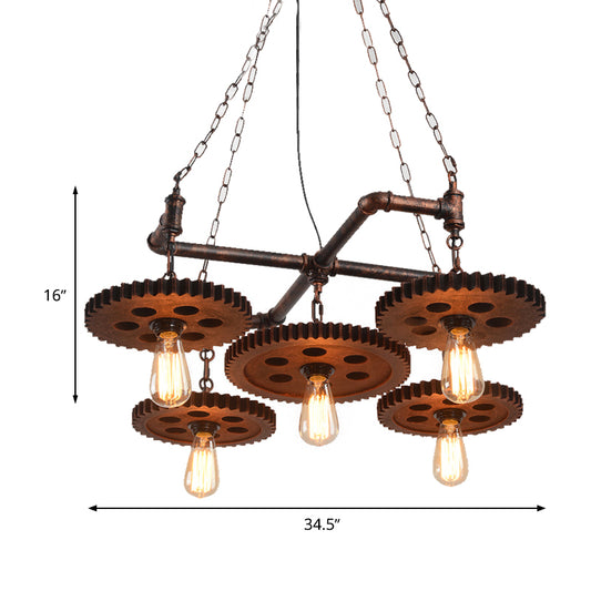 5 Lights Metal Chandelier Lamp Farmhouse Bronze Open Bulb Restaurant Hanging Light Kit Clearhalo 'Cast Iron' 'Ceiling Lights' 'Chandeliers' 'Industrial Chandeliers' 'Industrial' 'Metal' 'Middle Century Chandeliers' 'Rustic Chandeliers' 'Tiffany' Lighting' 326876