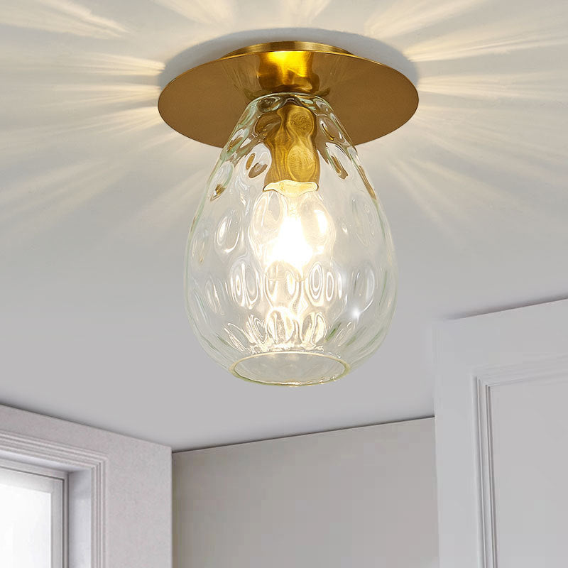 Pear Shaped Dimple Glass Flush Mount Lamp Nordic 1 Light Clear Flush Mount Light Fixture for Living Room Clear Clearhalo 'Ceiling Lights' 'Close To Ceiling Lights' 'Close to ceiling' 'Flush mount' Lighting' 326877