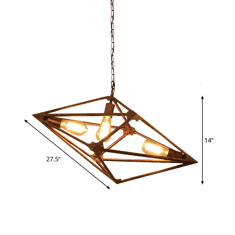 Bare Bulb Dining Room Chandelier Vintage Metallic 2/3 Lights Rust Ceiling Pendant Light, 12"/27.5" W Clearhalo 'Cast Iron' 'Ceiling Lights' 'Chandeliers' 'Industrial Chandeliers' 'Industrial' 'Metal' 'Middle Century Chandeliers' 'Rustic Chandeliers' 'Tiffany' Lighting' 326890