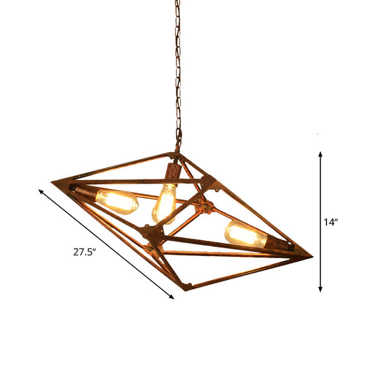 Bare Bulb Dining Room Chandelier Vintage Metallic 2/3 Lights Rust Ceiling Pendant Light, 12"/27.5" W Clearhalo 'Cast Iron' 'Ceiling Lights' 'Chandeliers' 'Industrial Chandeliers' 'Industrial' 'Metal' 'Middle Century Chandeliers' 'Rustic Chandeliers' 'Tiffany' Lighting' 326890