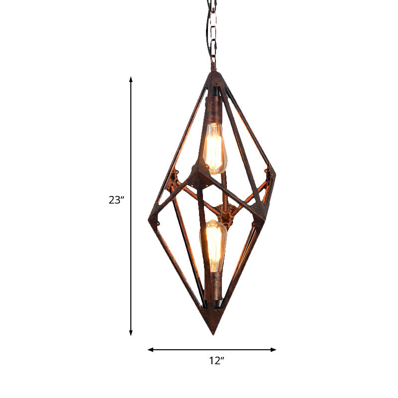 Bare Bulb Dining Room Chandelier Vintage Metallic 2/3 Lights Rust Ceiling Pendant Light, 12"/27.5" W Clearhalo 'Cast Iron' 'Ceiling Lights' 'Chandeliers' 'Industrial Chandeliers' 'Industrial' 'Metal' 'Middle Century Chandeliers' 'Rustic Chandeliers' 'Tiffany' Lighting' 326894