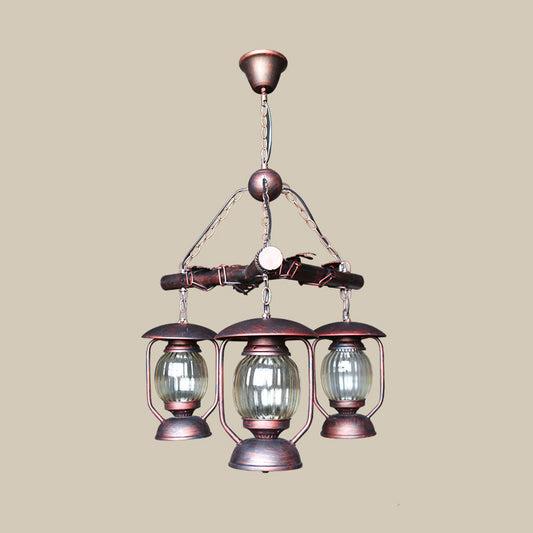 Red Brown 3 Lights Chandelier Light Fixture Antique Kerosene Pendant Lighting for Dining Room Clearhalo 'Cast Iron' 'Ceiling Lights' 'Chandeliers' 'Industrial Chandeliers' 'Industrial' 'Metal' 'Middle Century Chandeliers' 'Rustic Chandeliers' 'Tiffany' Lighting' 326897