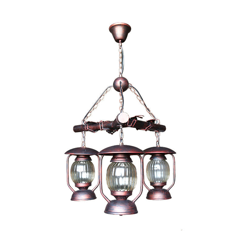 Red Brown 3 Lights Chandelier Light Fixture Antique Kerosene Pendant Lighting for Dining Room Clearhalo 'Cast Iron' 'Ceiling Lights' 'Chandeliers' 'Industrial Chandeliers' 'Industrial' 'Metal' 'Middle Century Chandeliers' 'Rustic Chandeliers' 'Tiffany' Lighting' 326898