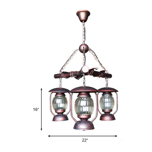 Red Brown 3 Lights Chandelier Light Fixture Antique Kerosene Pendant Lighting for Dining Room Clearhalo 'Cast Iron' 'Ceiling Lights' 'Chandeliers' 'Industrial Chandeliers' 'Industrial' 'Metal' 'Middle Century Chandeliers' 'Rustic Chandeliers' 'Tiffany' Lighting' 326899
