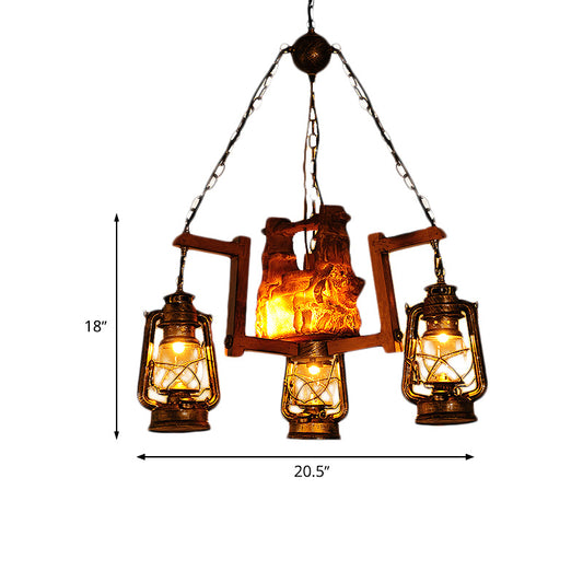 Warehouse Kerosene Chandelier Pendant Light 4 Lights Metal Hanging Lamp in Dark Brown Clearhalo 'Cast Iron' 'Ceiling Lights' 'Chandeliers' 'Industrial Chandeliers' 'Industrial' 'Metal' 'Middle Century Chandeliers' 'Rustic Chandeliers' 'Tiffany' Lighting' 326955
