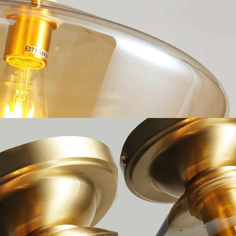Drum/Vase Ceiling Mounted Fixture with Amber Glass Lampshade Contemporary 1 Light Flush Ceiling Fixture in Brass Finish Clearhalo 'Ceiling Lights' 'Close To Ceiling Lights' 'Close to ceiling' 'Flush mount' Lighting' 326965