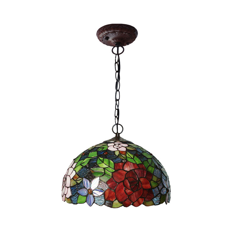 Victorian Floral Chandelier Lamp 1/2/3 Lights Red Cut Glass Pendant Light Fixture for Kitchen, 10"/12"/16" Wide Clearhalo 'Ceiling Lights' 'Chandeliers' 'Industrial' 'Middle Century Chandeliers' 'Tiffany Chandeliers' 'Tiffany close to ceiling' 'Tiffany' Lighting' 327041