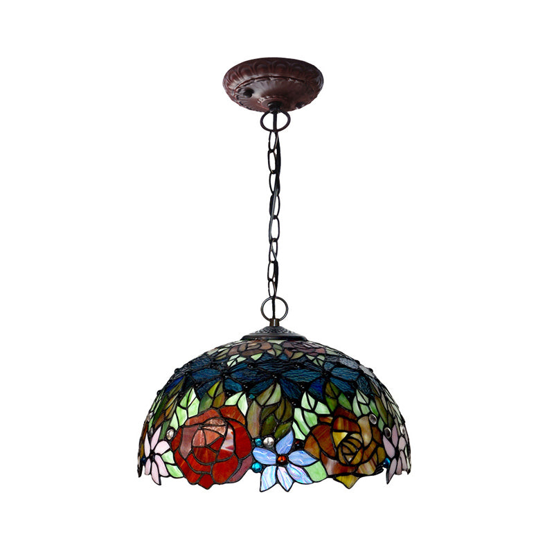 Victorian Floral Chandelier Lamp 1/2/3 Lights Red Cut Glass Pendant Light Fixture for Kitchen, 10"/12"/16" Wide Clearhalo 'Ceiling Lights' 'Chandeliers' 'Industrial' 'Middle Century Chandeliers' 'Tiffany Chandeliers' 'Tiffany close to ceiling' 'Tiffany' Lighting' 327044