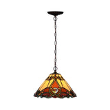 1 Light Kitchen Pendant Lamp Tiffany Bronze Ceiling Light with Conical Red Stained Glass Shade Clearhalo 'Ceiling Lights' 'Industrial' 'Middle Century Pendants' 'Pendant Lights' 'Pendants' 'Tiffany close to ceiling' 'Tiffany Pendants' 'Tiffany' Lighting' 327092
